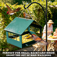 Mangeoire à oiseaux double face JH-Mech avec longues perches, plateforme entièrement métallique, mangeoire suspendue vert foncé pour cage