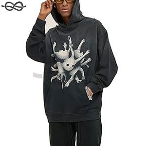 Sudadera con capucha de lana con lavado ácido y lavado a la piedra Unisex más vendida Vintage High Street Series Estampado de gran tamaño para el invierno - Product Image 2