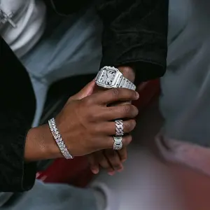 Anillo de Moissanita Iced Out Cuban Link para Hombre, Plata de Ley 925 Sólida, Anillo de Declaración Hip Hop, Joyería de Lujo con Diamantes de Laboratorio - Product Image 3