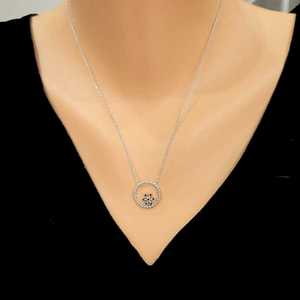 925 <b>Sterling</b> <b>Silver</b> Tiny Snowflake Necklace with Twisted <b>Wire</b> Hoop White-Black Stone Fine Pendants & Charms - Product Image 1