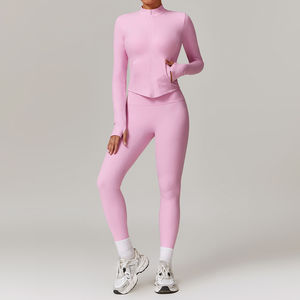Femmes élégantes à manches longues Fitness Activewear fermeture éclair haut bout à bout pantalons de Yoga avec motif solide Gym Sportswear Leggings ensembles - Product Image 3