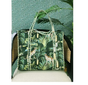 Bolso grande de algodón acolchado con rayas florales bohemias hecho a mano para mujer, respetuoso con el medio ambiente, Reversible, elegante, diseño abierto, dos modas - Product Image 1