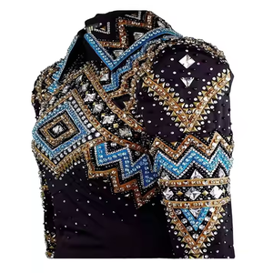 Veste de spectacle équestre occidentale du fabricant direct avec culotte d'accents de cristal de logo personnalisé et chemise de spectacle à boutons pression - Product Image 1