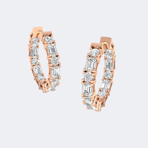 Boucles d'oreilles créoles éternité plaqué or avec diamants de 5,15 carats, forme ronde et mélangée, style barre, pour femme, cadeau de fête, bijoux tendance - Product Image 1