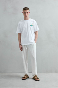 T-shirt Beige Regular Fit 100% Cotone - Stampa Floreale Retrò Coastal Drive '95 Manica Corta 240g Anti-Pilling Stile Casual da Vacanza - Product Image 2