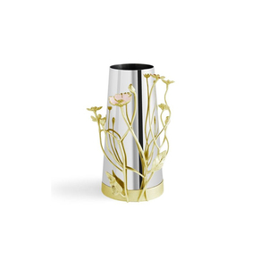 Jarrón de metal dorado de alta calidad con diseño de tendencia hecho a mano con piedras decorativas para hogares y restaurantes al por mayor - Product Image 6