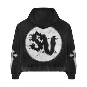 Conjunto de chándal de invierno desgastado lavado con ácido informal para hombre, chándal bordado de peso pesado, talla XL, logotipo personalizado, disponible para - Product Image 3