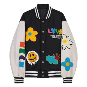 2025 à la mode humeur Multi Logo Varsity veste mignon élégant col rond pull Style boutons lettre motif personnalisé polaire tissu - Product Image 1