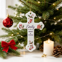 Adorable Ornement Céramique en Forme de Croix, Plaque à Suspendre pour Arbre de Noël avec Impression Nom et Date, Motif Père Noël et Renne, pour Décoration Souvenir de Baptême