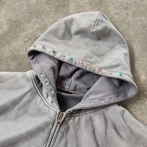 2025 Top trending Custom High Quality Screen Printing Streetwear Heavy <b>Zip</b> up Acid Wash Vintage Hoodies <b>Men</b> - Product Image 5