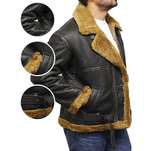 เสื้อแจ็คเก็ตนักบินหนังแกะบุขนแกะสำหรับผู้ชาย ราคาขายส่ง เสื้อแจ็คเก็ตหนังแท้บุขนสัตว์ อุ่นสบายสำหรับฤดูหนาว - Product Image 6