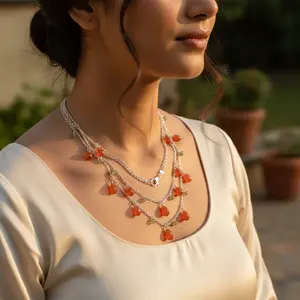 สร้อยคอเงินแท้ 925 ประดับคาร์เนเลียน ดีไซน์เลเยอร์ สำหรับผู้หญิง - Product Image 1