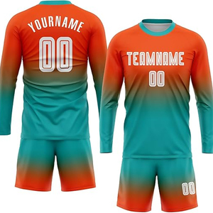 ชุดเสื้อฟุตบอลแบบแห้งเร็วชุดเสื้อฟุตบอลแบบระเหิดชื่อทีมสีฟ้าสีเหลืองโลโก้แบบกำหนดเอง - Product Image 1