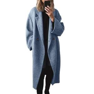 Women's Winter Long Double Breasted Wool <b>Quilted</b> Puffer Coat Regular Fit Long Sleeve with Cotton <b>Wadding</b> & Pocket Style Coats - Product Image 1