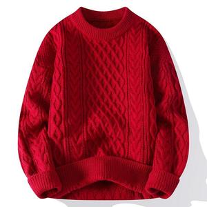Mens Wool/Acrylic <b>Cable</b> <b>Knit</b> Winter <b>Sweater</b> Cozy Round Neck Pullover Front Logo - Product Image 4