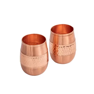 Verre à vin sans pied en cuivre, fait main, design rond moderne, gaufré, anti-fuite, 16 oz, pour les fêtes - Product Image 1