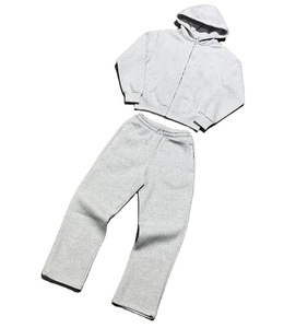 ชุดวอร์มมีซิปสำหรับผู้ชายชุด420gsm มีฮู้ดและกางเกงวอร์มผ้าคอตตอนสีพื้นออกแบบได้ตามต้องการ - Product Image 1