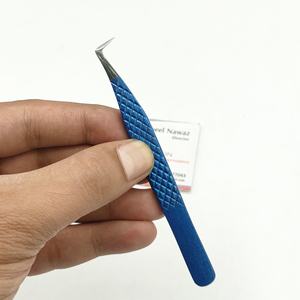 Gros volume russe 90 degrés bleu couleur diamant poignée extension de cils pince à épiler solide en acier inoxydable durable pointu - Product Image 4
