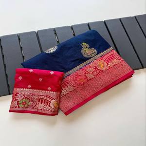 VASTRA COTTAGE Saree de Georgette Khadi Puro con Tejido Jacquard Antiguo Zari Meena Butta, Pallu Rico y Teñido a Mano, Prenda de Diseño - Product Image 3