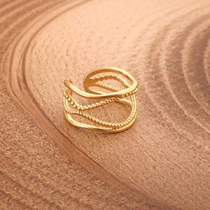 Vente en gros bague de doigt réglable en couches index large plaqué or 18 carats bijoux de mode entrecroisés bagues réglables - Product Image 1