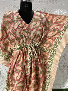 Robe caftan indienne en coton faite à la main pour femmes vêtements de nuit imprimés à la main à fleurs longue robe décontractée longueur au sol conception cousue - Product Image 3