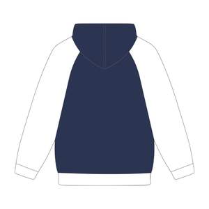 Hbcu เสื้อฮู้ดแขนแร็กแลนสีฟ้าเข้มปักด้วยกำมะหยี่มีฮู้ดโลโก้ได้ตามต้องการ - Product Image 3