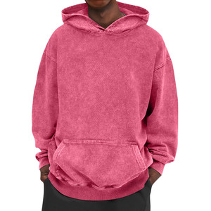 Sudaderas personalizadas de gran tamaño con lavado ácido para hombre, Sudadera con capucha Vintage rosa fuerte, ropa de calle de algodón 100% para la temporada de otoño, talla XL - Product Image 1