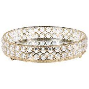 Bandeja de servicio de espejo de forma redonda de aspecto elegante de diseñador con cuentas de cristal transparente, utensilios de cocina para restaurante y Hotel, suministros de decoración del hogar - Product Image 2