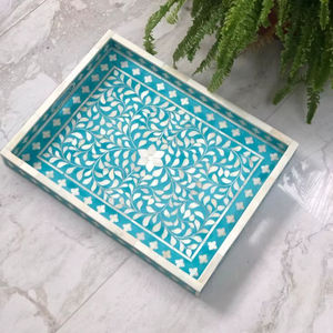 BANDEJA DECORATIVA CON INCRUSTACIONES DE HUESO DE MESA CON Patrones de diseño floral Bandeja para servir con incrustaciones de hueso Ocasión navideña - Product Image 1