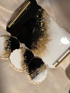 BANDEJA DE RESINA MODERNA ÚNICA MEJOR HECHA A MANO Elegante bandeja ecológica desechable redondeada para servir y peinar el hogar - Product Image 6