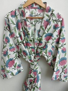 New Indian Handmade Floral Pattern Kimono Bathrobe for Women Breathable <b>Cardigan</b> Floor-Length Ruffles Natural Washable Party - Product Image 2