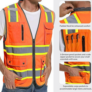 Gilets de sécurité orange haute visibilité pour la construction, gilet de sécurité réfléchissant, multi-poches, vêtements de travail - Product Image 3