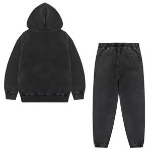 เสื้อมีฮู้ดผ้าฟลีซสำหรับผู้ชายกางเกงวอร์มผ้าฟลีซแบบซักด้วยกรดทำจากผ้าฝ้าย100% ปรับได้ - Product Image 2