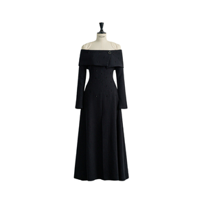 Nouveauté robe LYNNE élégante noire et blanche à manches longues avec perles faites à la main, robe pour femmes, tissu en jersey mélangé de coton - Product Image 1