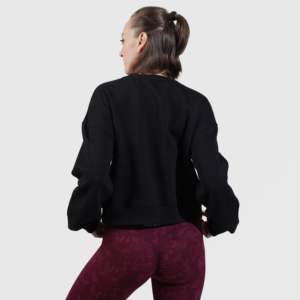 Sweat-shirt noir pour femme Bopper, broderie et impression en relief, en maille de soie, col à capuche, longueur longue, respirant, pour l'entraînement d'automne, taille XS - Product Image 2
