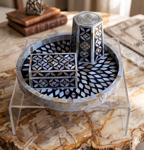 Juego de bandeja de quemador de incienso de estilo de Oriente Medio ecológico de nácar de resina negra con bandeja de servicio Bakhoor con aroma de Benzoin - Product Image 1