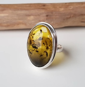 Bague en argent Sterling 925 faite à la main, style classique, cadeau d'anniversaire, ambre baltique naturel, pierres précieuses, lunette de bijoux pour - Product Image 6