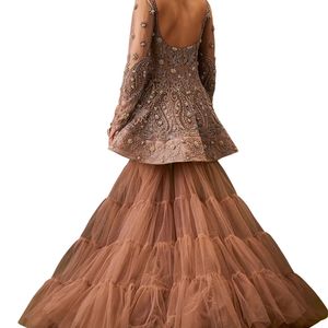 Set marrone Sharara Kurta ricamato a mano con paillettes e Dupatta per festa di matrimonio festiva festa di ricevimento - Product Image 6