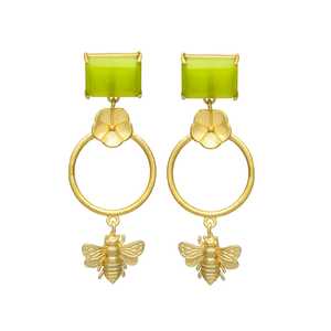 Pendientes de abeja y flor recién llegados con piedras preciosas de peridoto - Product Image 1