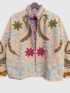 Hand Embroidered Floral Mandarin Collar Jacket Full Sleeve Lantern Sleeve Cotton Plus Size Women'<b>s</b> Spring Wear - Product Image 2