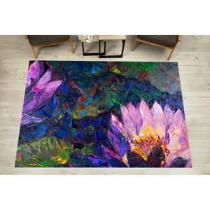 Tapis à motif de lotus : Tapis décoratif floral lavable en machine, tapis doux non tissé - Product Image 1