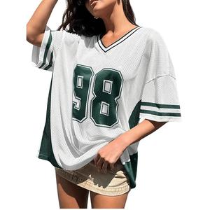 Unisex Oversized Short Number Graphic Jersey V Neck Baggy Streetwear <b>Y2K</b> Porthole Mesh American Football Jersey Customizable - Product Image 1