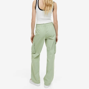 2025 personnalisé élégant femmes Baggy Cargo pantalon respirant 6 poches toile pantalon exportation qualité plat avant Style en gros - Product Image 4