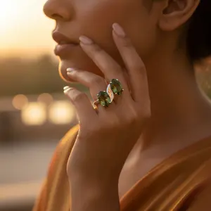 Anillo de Plata 925 con Peridoto para Mujer, Joyería Fina Geométrica Hecha a Mano con Baño de Platino y Rodio, Certificado GRS, Anillo Turco - Product Image 2