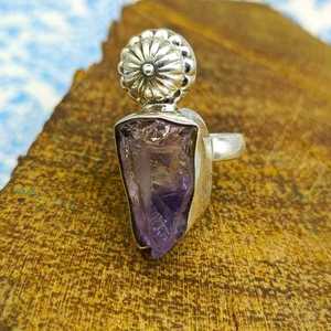 Anillo DE BODA hecho a mano de plata de ley 925, amatista suave de forma libre, piedra preciosa de cobre púrpura, tipo cabujón fino, joyería, fiesta informal - Product Image 3