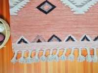 Tapis Kilim Boho en Coton Tissé à la Main, Tapis Plat Minimaliste Fait Main, Décoration de Sol Douce et Légère pour la Maison