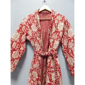 Kimono de algodón para mujer, ropa de dormir de color rojo con estampado Floral, bata de baño nupcial, 100% - Product Image 3