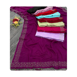 Saree élégant en matériau satiné avec motif moderne pour une utilisation de fête de mariage Offre à bas prix sur les saris pour femmes - Product Image 5