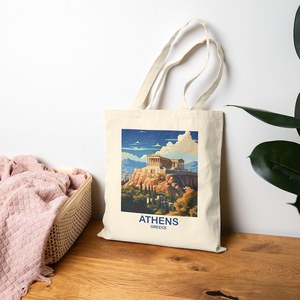 Sac fourre-tout design Athènes Grèce en toile durable pour les voyages toute l'année, fermeture ouverte avec décoration lettre pour usage quotidien toutes saisons - Product Image 1