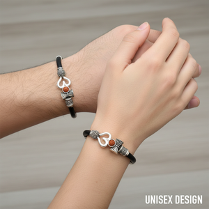 <b>Men's</b> & Women's Silver Oxidized Trishul Damroo Rudraksha <b>Beaded</b> Cuff <b>Bracelet</b> with Adjustable Closure - Product Image 4